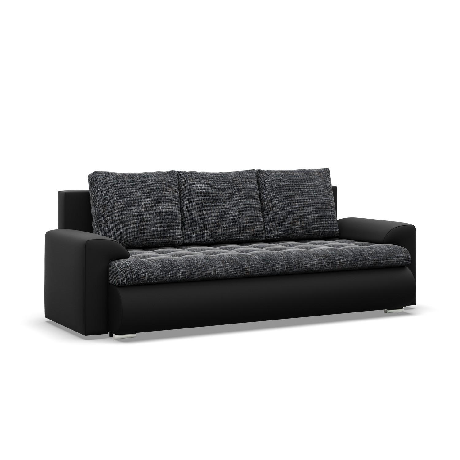 SOFA 3-SITZER MIT SCHLAFFUNKTION FORESTA, Schwarz + Schwarz - Schwarz, Textil (222/92/96cm)