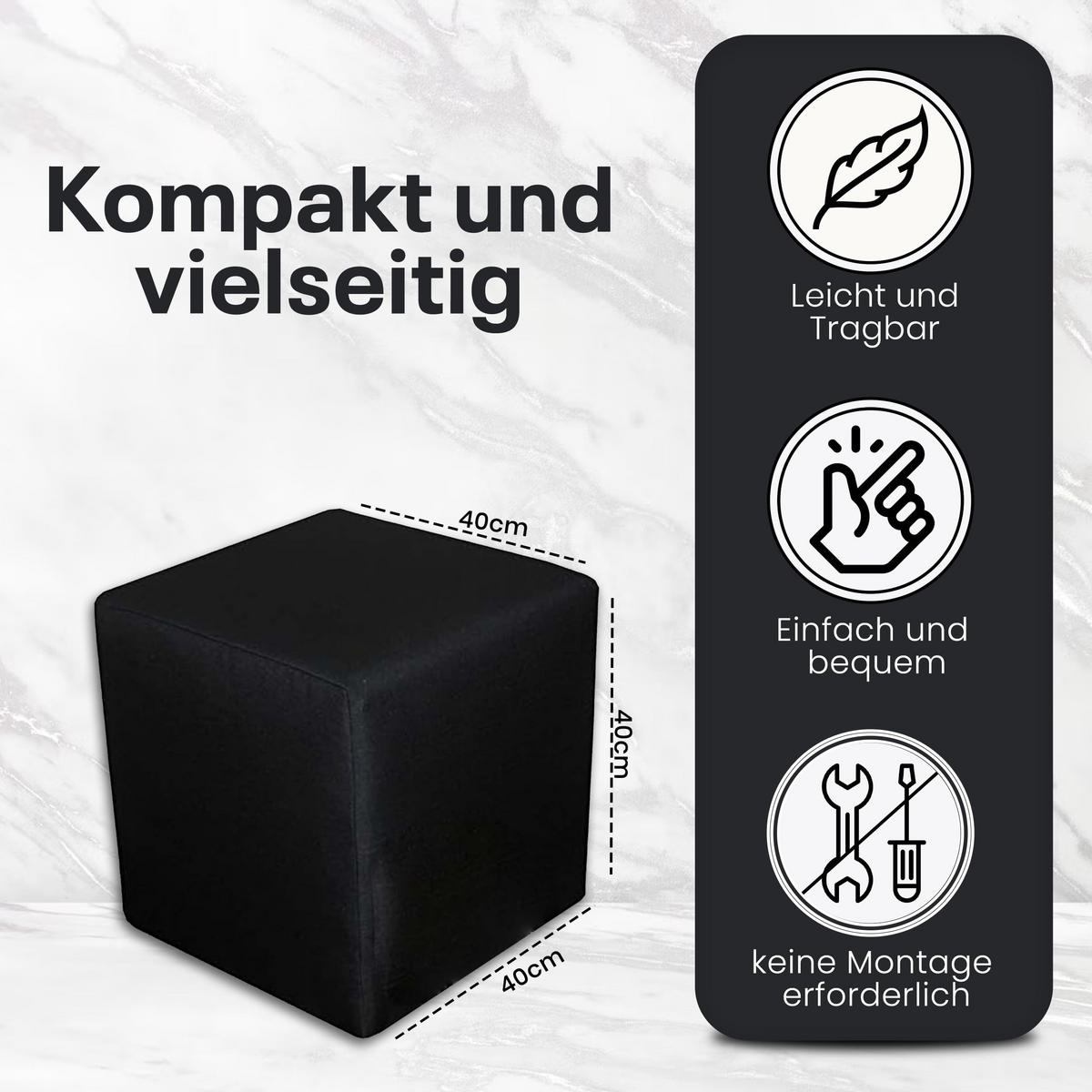 SITZWÜRFEL / Siège Pouf - Noir, 40X40X40 Cm, Assise Rembourrée, Confortable Pour Salon, Chambre Ou Bureau - Schwarz, Textil (41/41/40cm) - Best For Home