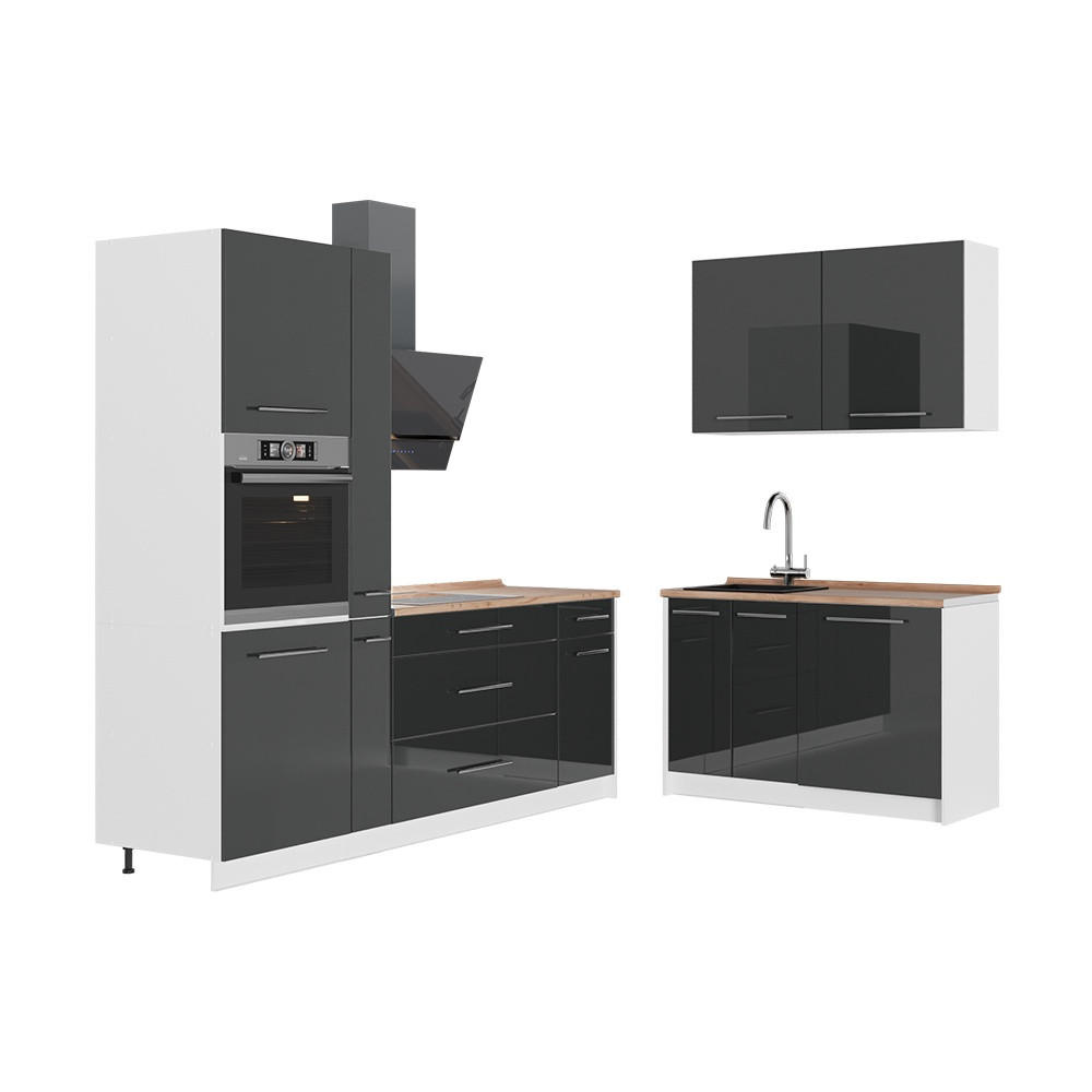 KÖK Fame-Line, Antracit högblank/Vit, 220 x 120 cm, AP Oak - Vit/Svart högglans, Träbaserade material (220/206.8/60cm) - Vicco