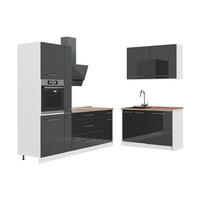 KUHINJA Fame-Line, Antracit visokog sjaja/Bijela, 220 x 120 cm, RP Hrast - bijela/crna visoki sjaj, drvni materijal (220/206.8/60cm) - Vicco