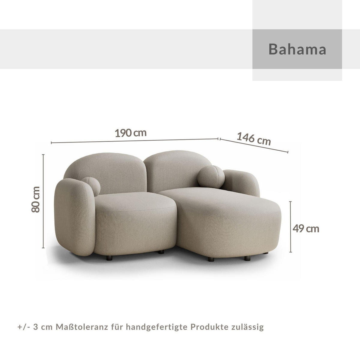 ECKSOFA Bahama Grau Webstoff - Schwarz/Grau, Holz/Holzwerkstoff (190/146cm) - Maison de Reve