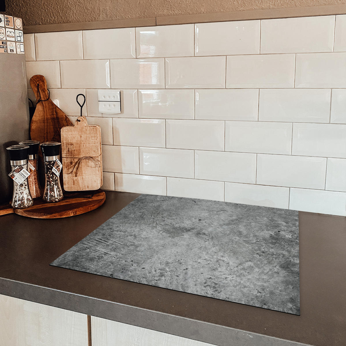 HERDABDECKPLATTE Beton - Schiefer - Grau -Betonstruktur Herdabdeckung Induktionsfeld 60x52 cm - Grau, Kunststoff (60/52/0.2cm) - MuchoWow