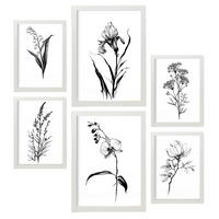 POSTER Set Mit 6 Zarte Blumen Natur Und Botanikdrucke Mit Blumenmotiven In Klassischem Schwarz Und Weiß Innenarchitektur A3 & A4 Weißer Rahmen - Weiß, Papier (29/3cm) - Nacnic