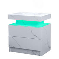 NACHTTISCH 50/53/36 cm mattweiß aus Holzwerkstoff mit LED und 2 Schubladen - Weiß, Holzwerkstoff (53/36/50cm) - OKWISH