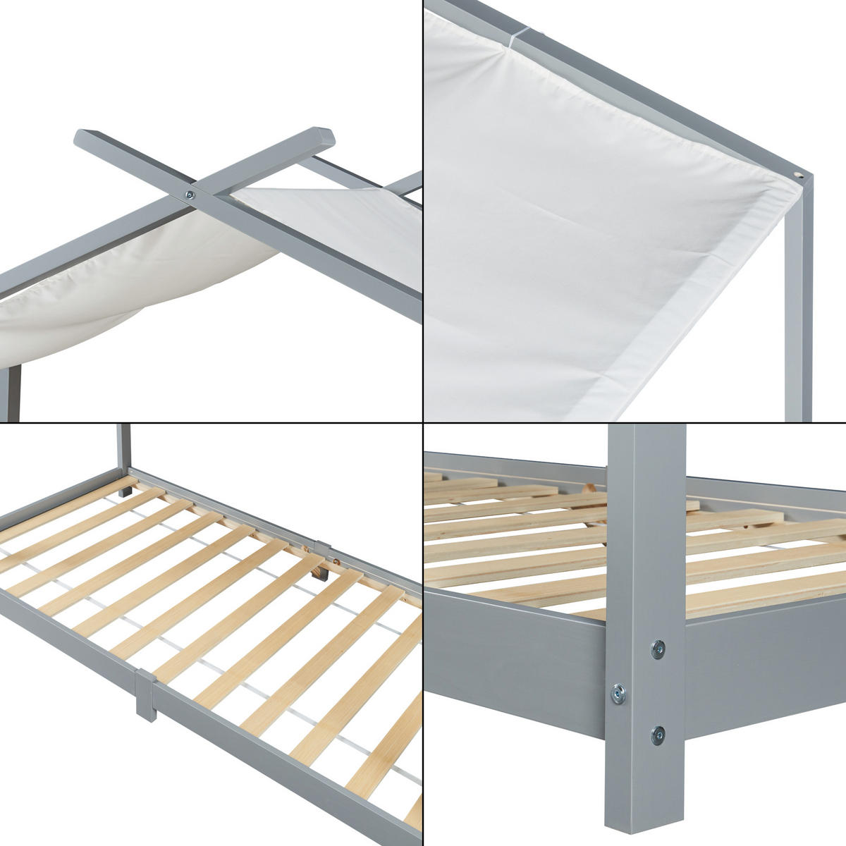 HAUSBETT Brome mit Matratze - Grau, Holz/Textil (90/200cm) - [en.casa]