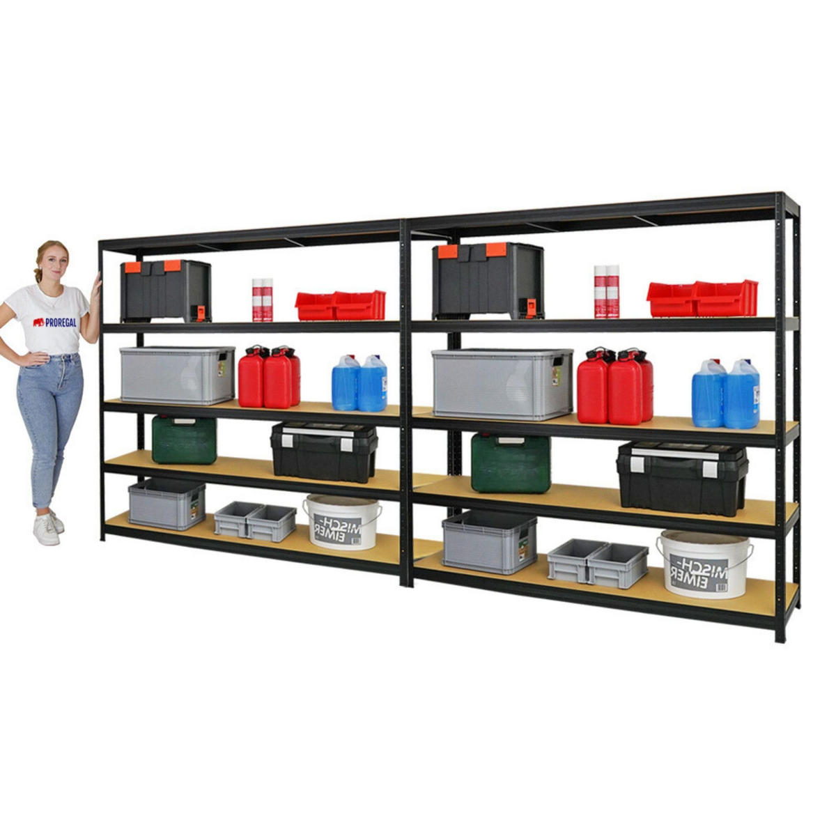 SCHWERLASTREGAL Giant Elephant 2er-Set mit 2x 180x180x45 cm Fachlast 200 kg Schwarz - Schwarz, Metall (360/180/45cm) - PROREGAL