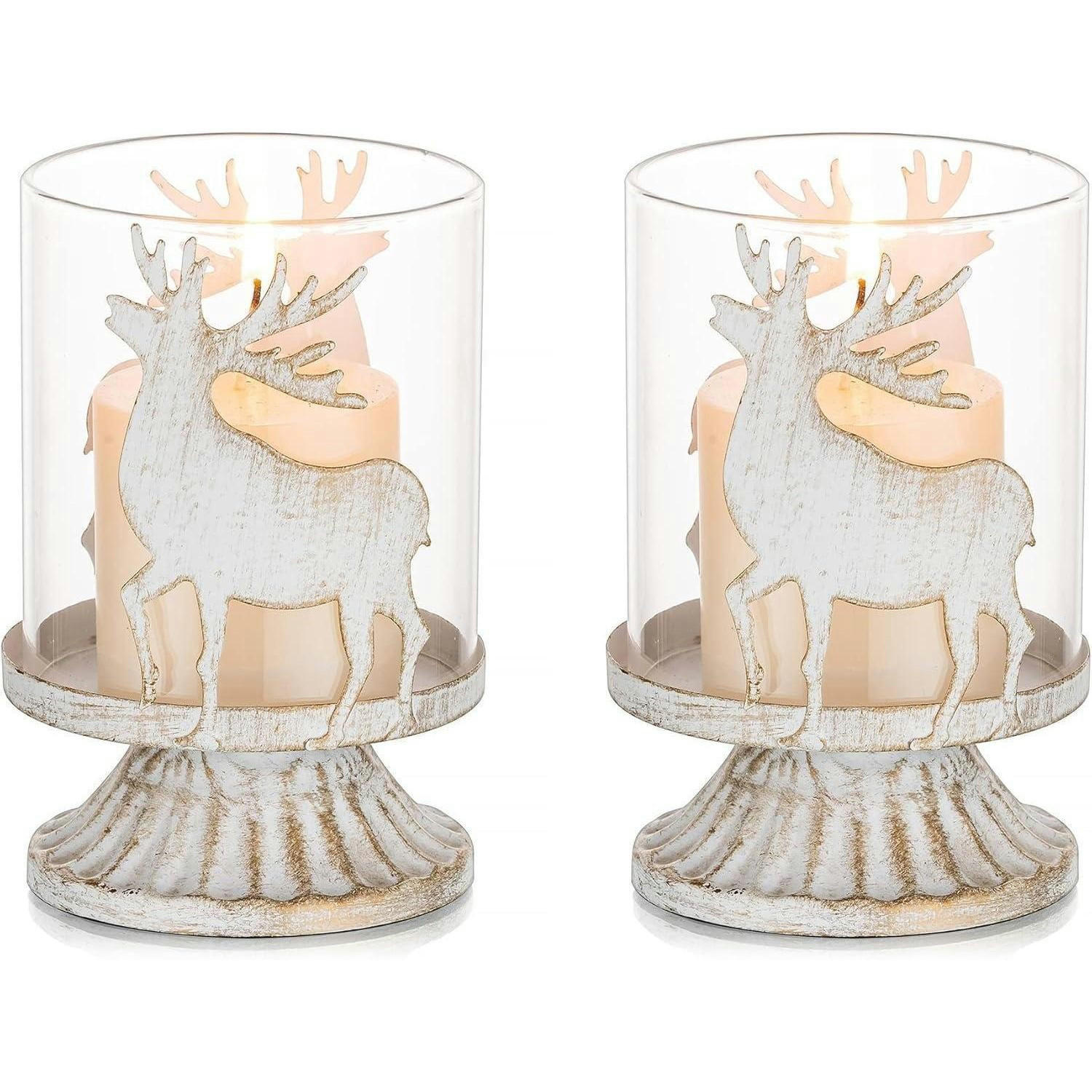 KERZENSTÄNDER 2er Set Rentier Landhausstil Weiß 12 cm - Weiß, Metall (10/10/20cm)