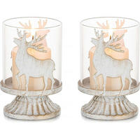 KERZENSTÄNDER 2er Set Rentier Landhausstil Weiß 12 cm - Weiß, Metall (10/10/20cm)