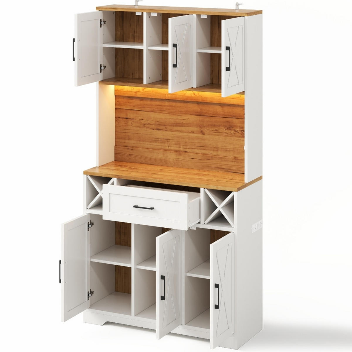 KÜCHENSCHRANK MIT RGB-LED-BELEUCHTUNG UND STECKDOSE Aus MDF Im Scheunentor-Design Für Esszimmer, 105/180/40 cm - Naturfarben, Kunststoff (40/180/105cm) - Rolipo