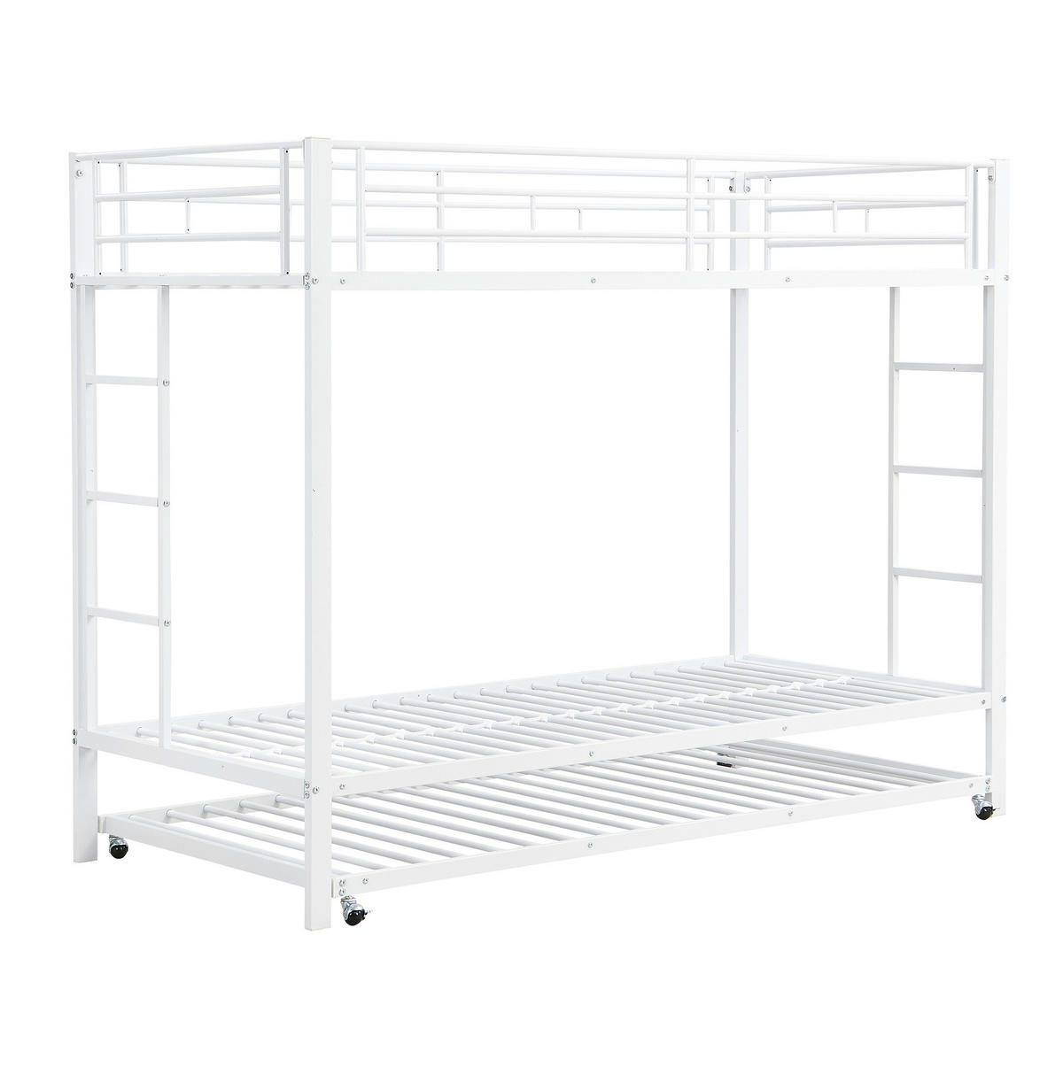 ETAGENBETT 90/200 cm aus Metall mit Ausziehbett und hohem Sicherheitsgeländer - Weiß, Metall (90/200cm) - Flora Grace