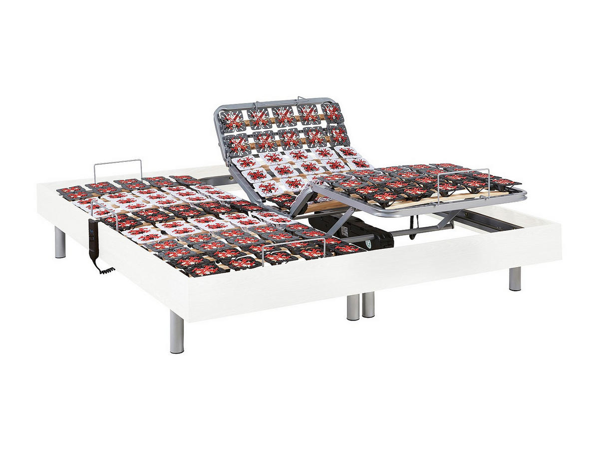BETT mit elektrischem Lattenrost - 2 Personen - holz - weiß Jupiter - Weiß, Holz/Holzwerkstoff (80/200cm) - Vente-Unique
