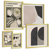 BILDER SET 5er Set - 50x50 cm & 20x30 cm & 40x60 cm Goldrahmen - Kingston Seoul Retro-Blumen - Goldfarben, Kunststoff (40/60cm) - TULUP