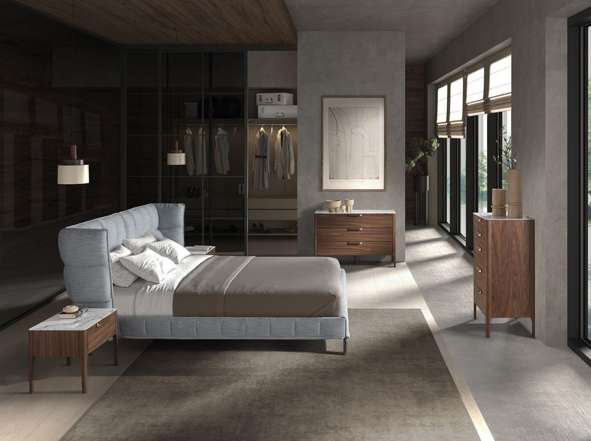 KOMMODE Chiffonier aus Nussbaumholz mit Glasplatte aus Marmorimitat 60/45/107 cm - Edelstahlfarben/Walnussfarben, Holz/Stein (60/107/45cm) - ANGEL CERDA