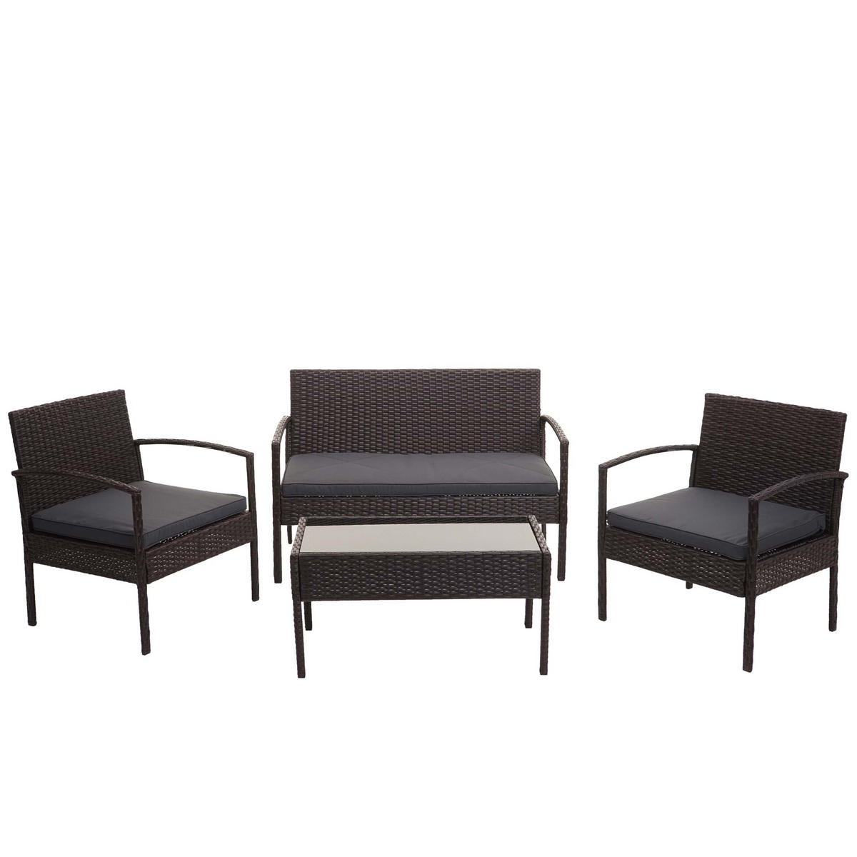 POLY-RATTAN GARNITUR Braun, Anthrazit - Anthrazit/Braun, Kunststoff - MCW