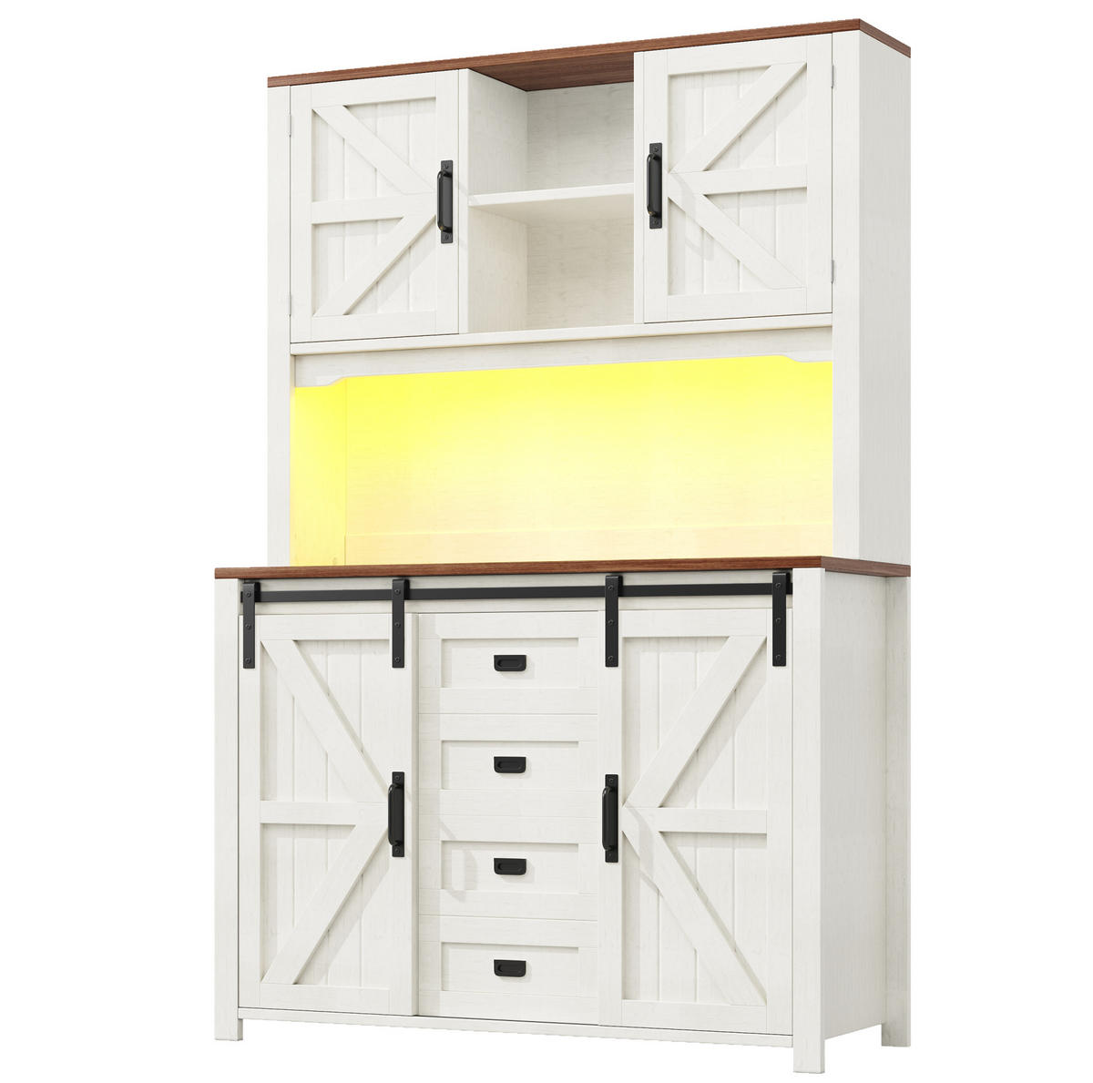BUFFET 115/40/174,7 cm mit Schubladen, Schiebetüren & LED-Beleuchtung - Weiß, Holzwerkstoff (115/174.7/40cm) - BEAOK