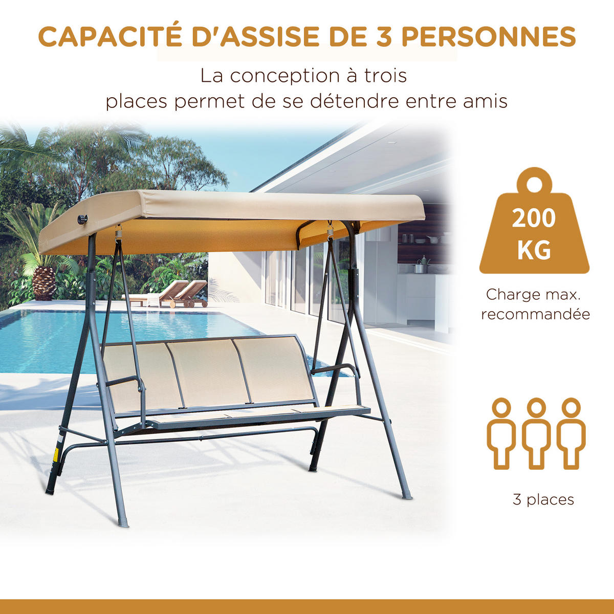 HOLLYWOODSCHAUKEL DE-15241 Beige - Beige, Metall (118/159/175cm) - ComfortXL