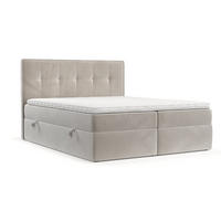 BOXBETT Mireo 140/200 cm Hellbeige im Paros Stoff - Beige/Schwarz, Holz/Holzwerkstoff (140/200cm) - AltaBeds