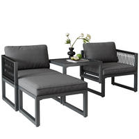MIT 2 Sofas, 2 Fußhocker Gartenmöbel Set Garten-Sofagarnitur - Grau, Textil/Metall - STILVORA