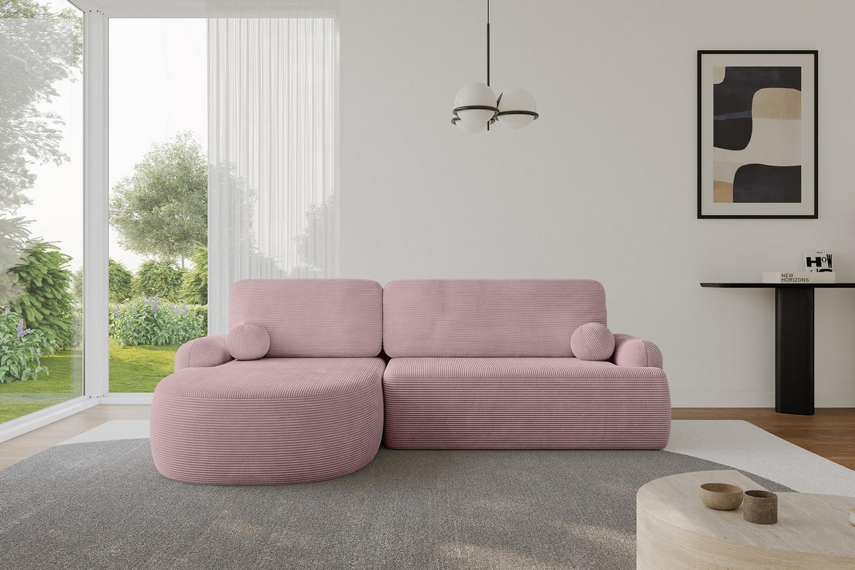 ECKSOFA mit Schlaffunktion und Bettkasten LIRA-L - 264x172x89 Rosa - Rosa, Holzwerkstoff/Textil (264/172cm) - ALTDECOR