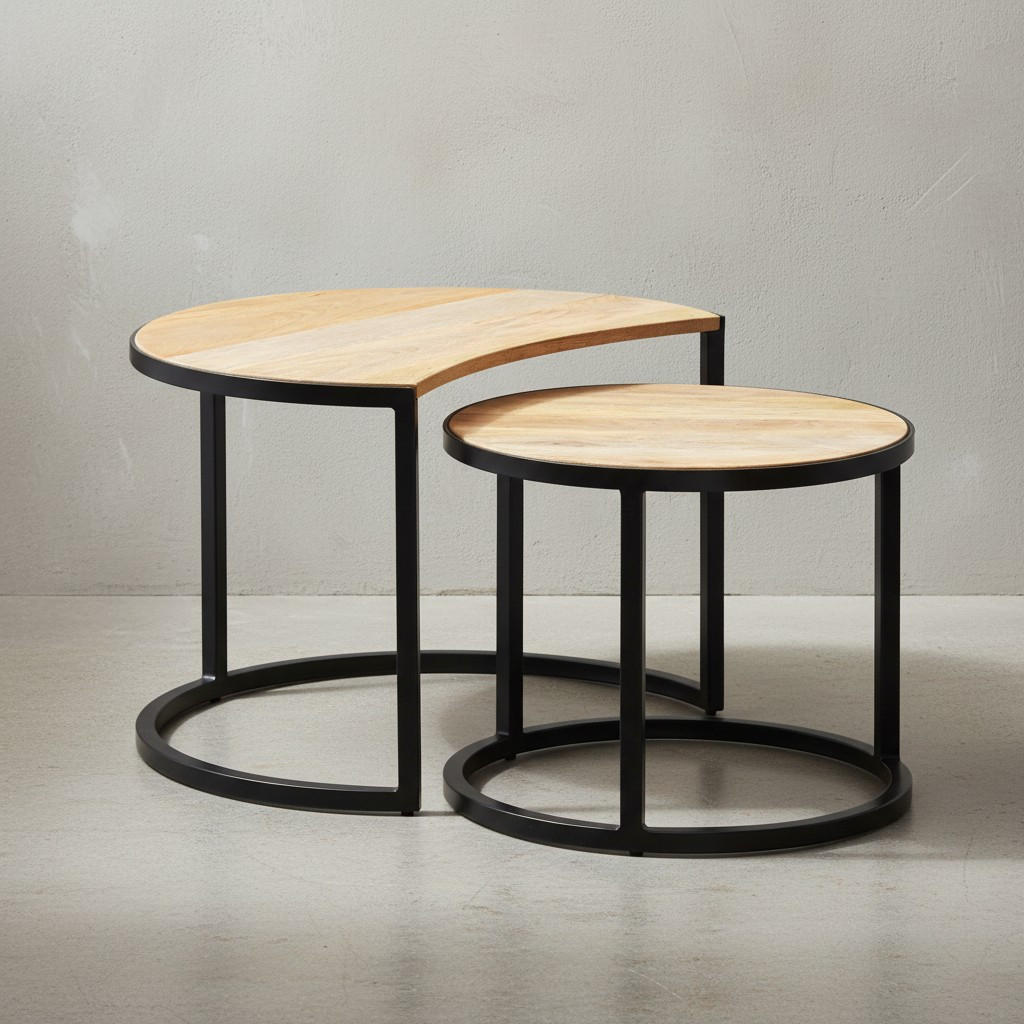COUCHTISCH 2er Set Holz Metall Industrial Handgefertigt ESINO, Beige 60x41x41 cm - Beige/Schwarz, Holz/Metall (41/60/41cm) - KADIMA DESIGN