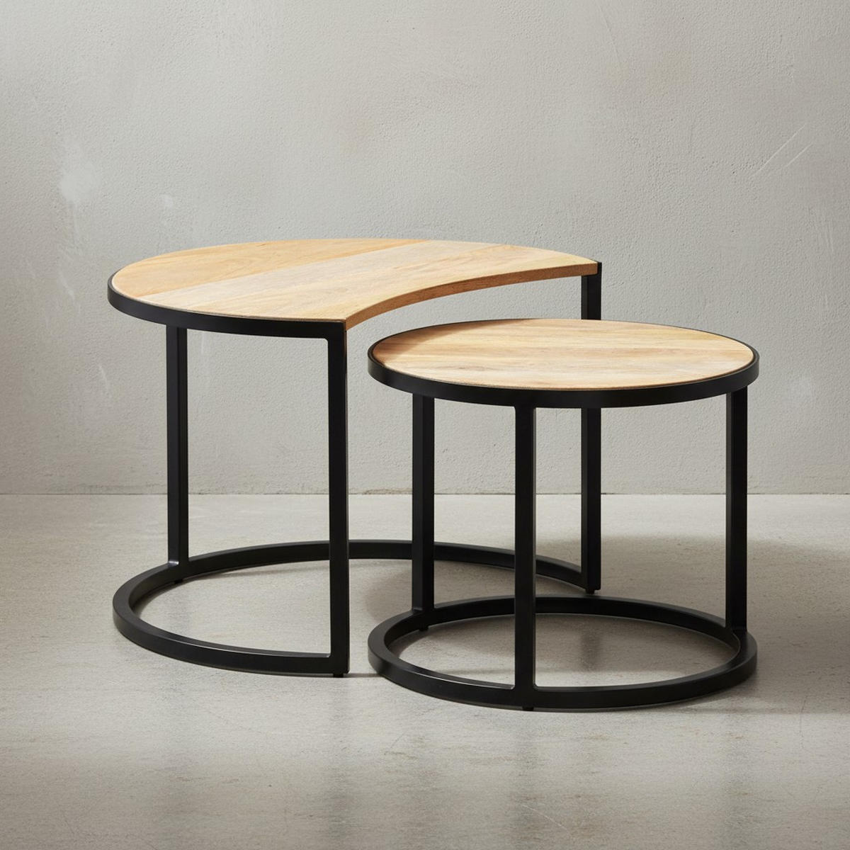 COUCHTISCH 2er Set Holz Metall Industrial Handgefertigt ESINO, Beige 60x41x41 cm - Beige/Schwarz, Holz/Metall (41/60/41cm) - KADIMA DESIGN