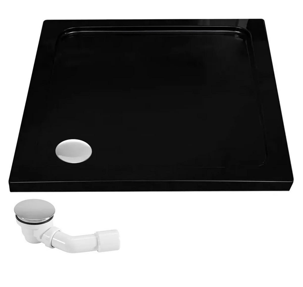 ACRYL Duschwanne Rea Savoy Black 80x80 Gebürstete Gold Abdeckung - Schwarz, Keramik (80/6/80cm) - REA