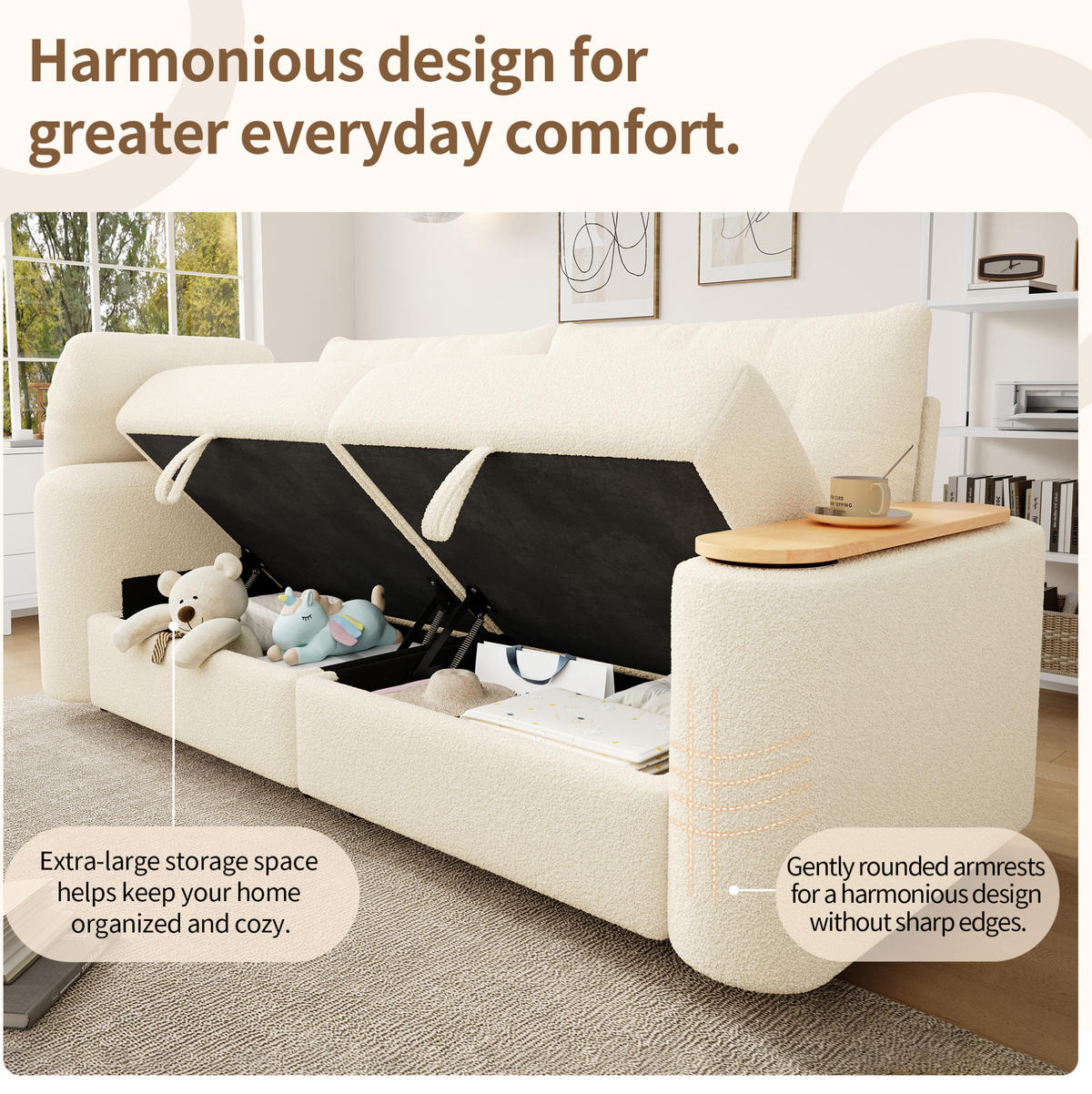 SOFA modular 2-Sitzer mit Stauraum 207,5 x 80 x 87 cm Teddy Beige - Beige, Textil (207.5/87/80cm) - IVMEU