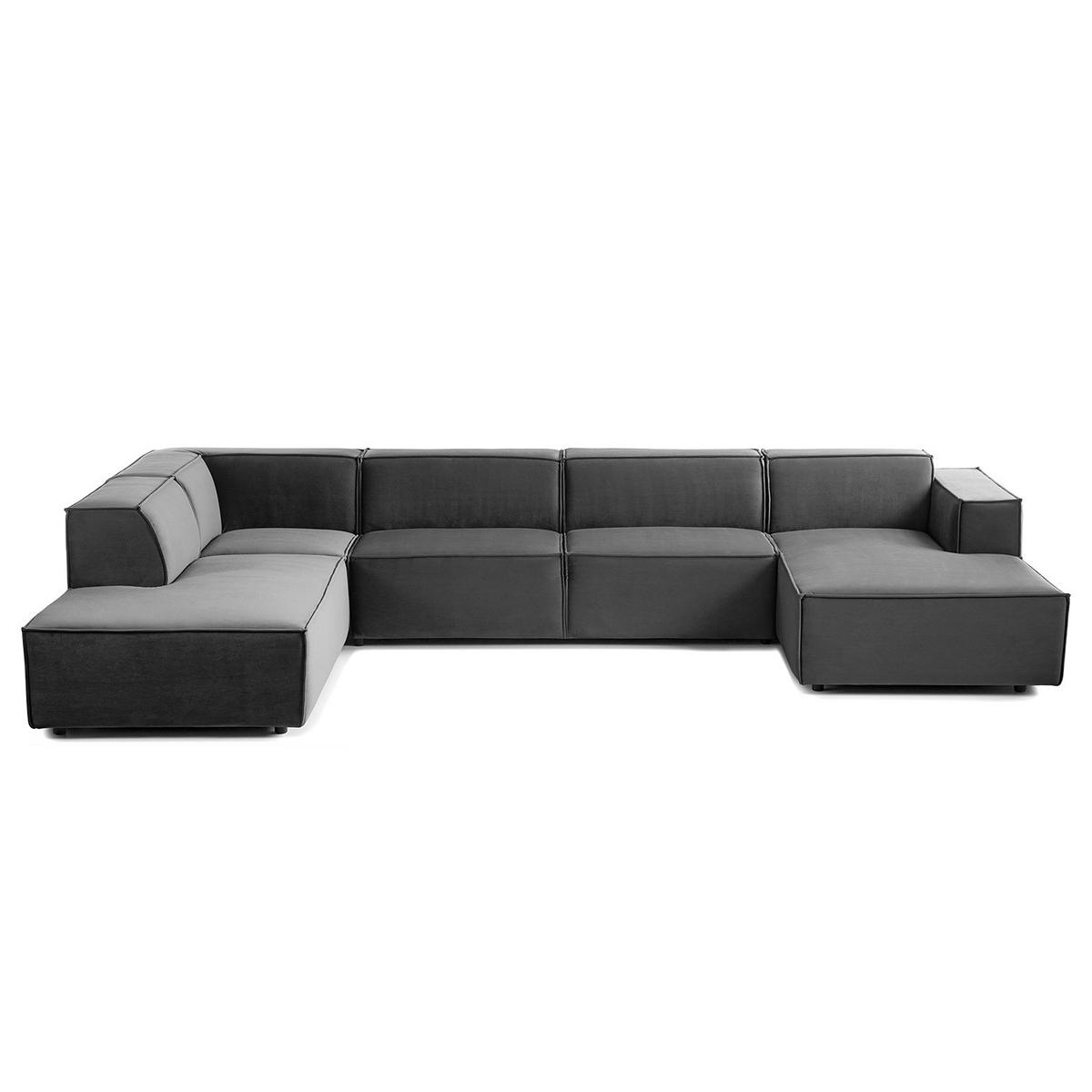 WOHNLANDSCHAFT mit Longchair & Ottomane - Schwarz/Grau, Kunststoff/Textil (369/70/234cm) - home24