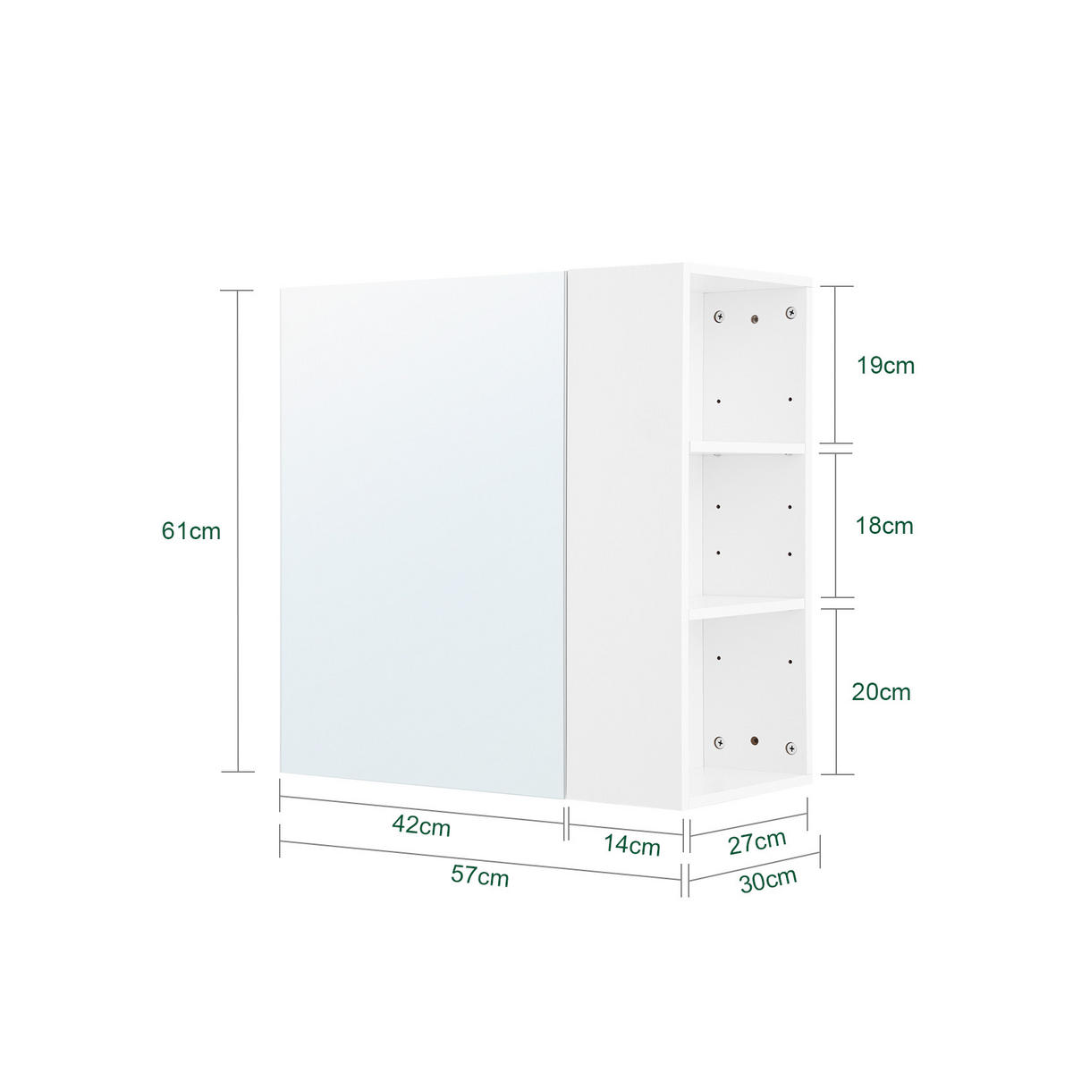 SPIEGELSCHRANK Weiß - Weiß, Glas/Holzwerkstoff (57/61/30cm) - SoBuy