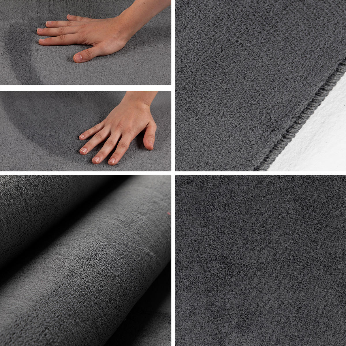 TEPPICH Kurzflor Uni-Farbe Microfaser Antirutsch Wohnzimmer waschbar Grau Rund 200x200 - Grau, Textil (200/200cm) - KADIMA DESIGN