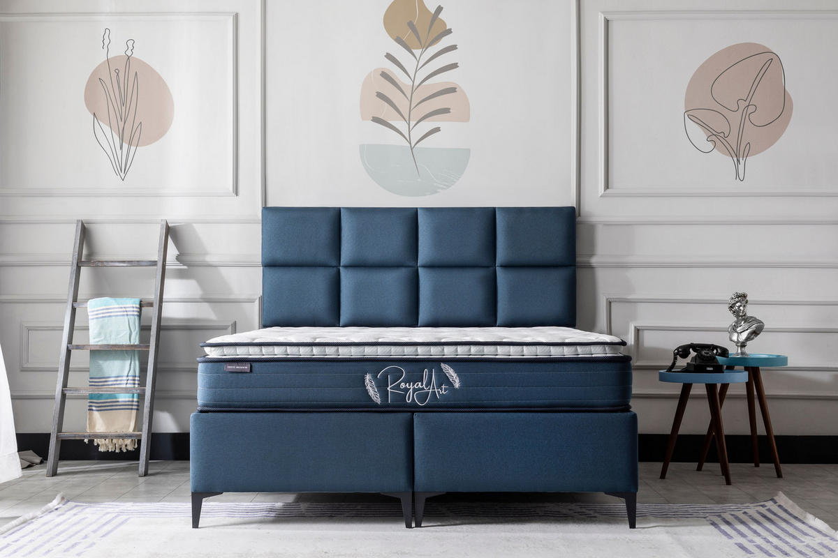 POLSTERBETTSET Royal Art 140x200 Blau - Blau, Textil/Metall (140/200cm) - Villa Möbel