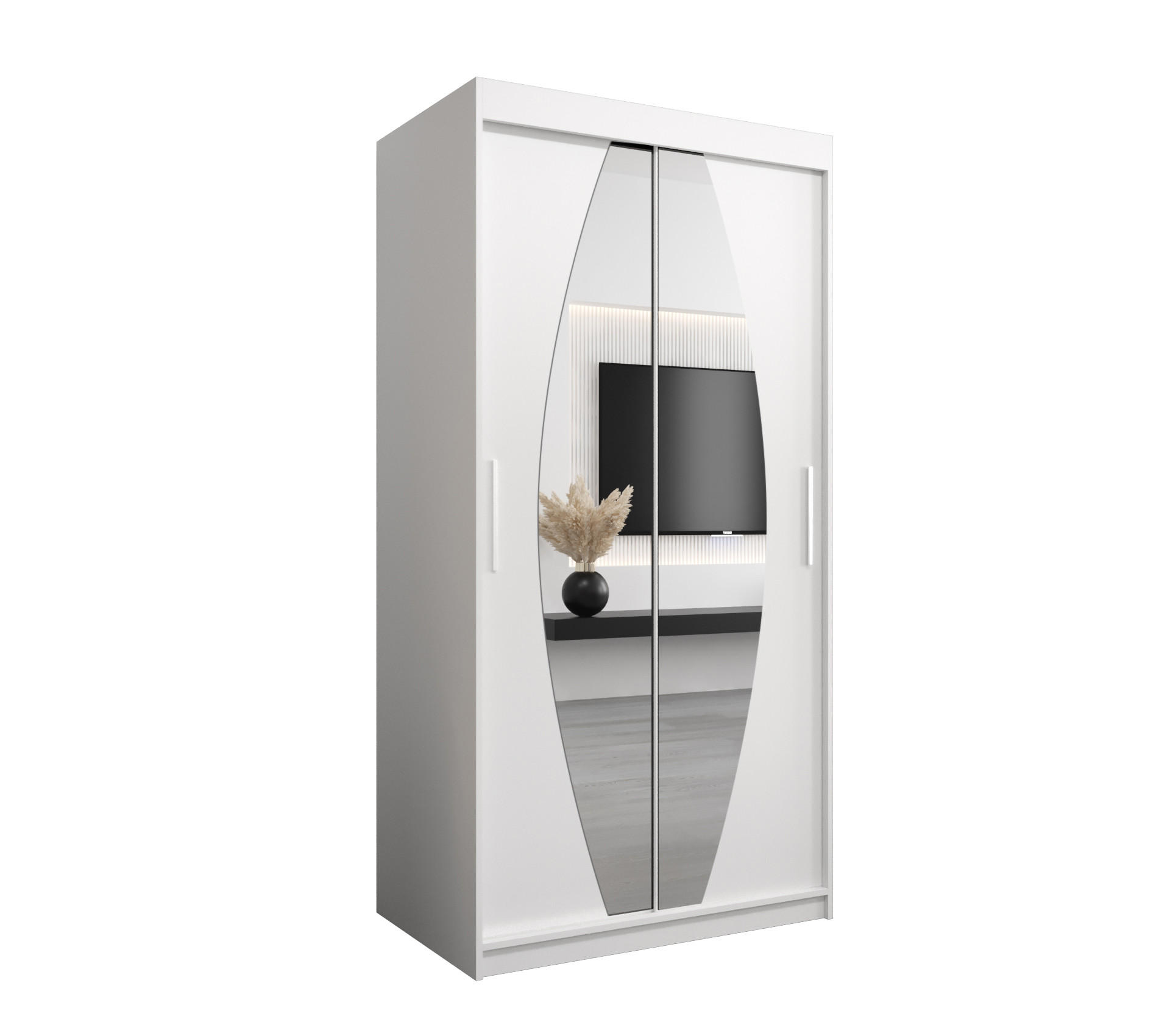 Möbel Kryspol Schwebetürenschrank Weiß 100x200x62 cm