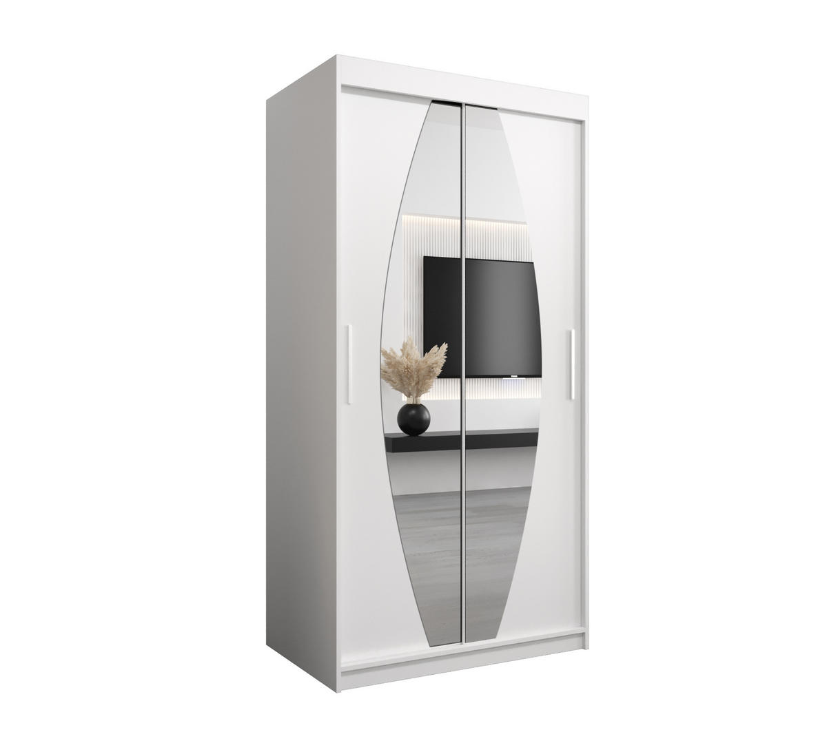 SCHWEBETÜRENSCHRANK 200/100/62 2-türig - Silberfarben/Weiß, Holz/Kunststoff (100/200/62cm) - MÖBEL KRYSPOL