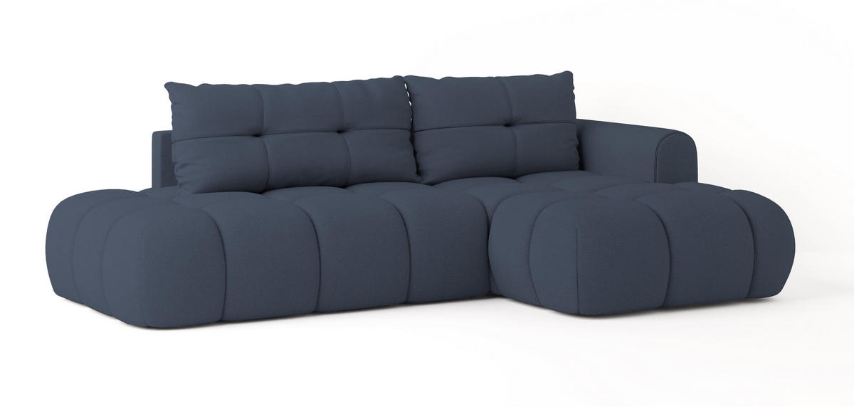 ECKSOFA FLUMA R-S Blau Geflochtener Stoff mit Schlaffunktion - Blau, Holz (274/165cm) - MASSENO