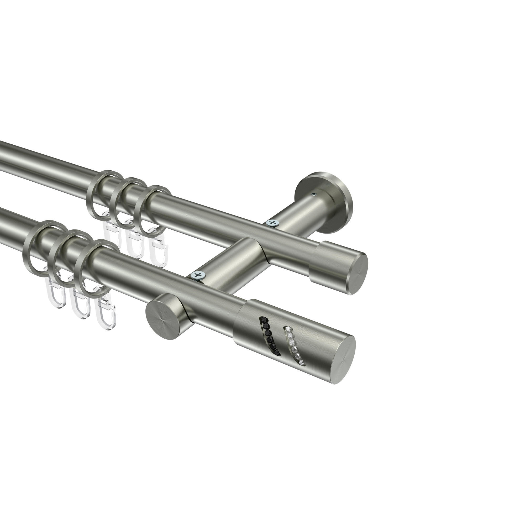 GARDINENSTANGEN-SET Platon Zoena 400 cm (geteilt in 2 x 200 cm), 2-läufig, 20 mm Ø Edelstahl-Optik - Edelstahlfarben, Metall (400cm) - INTERDECO