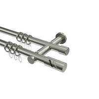 GARDINENSTANGEN-SET Platon Zoena 600 cm (geteilt in 3 x 200 cm), 2-läufig, 20 mm Ø Edelstahl-Optik - Edelstahlfarben, Metall (600cm) - INTERDECO