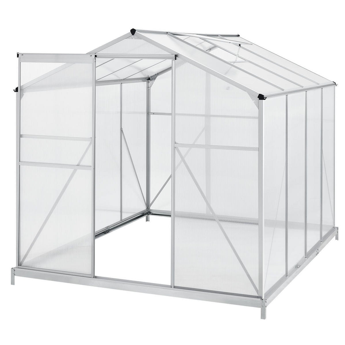 GEWÄCHSHAUS GH250F1 Aluminium 4,75m² - Silberfarben, Metall (190/195/253cm) - Juskys