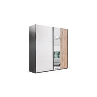 SCHWEBETÜRENSCHRANK BARD 203/215/65 cm 2-türig mit Spiegel Schwarz - Kaschmir/Schwarz, Holzwerkstoff (203/215/65cm) - MASSENO