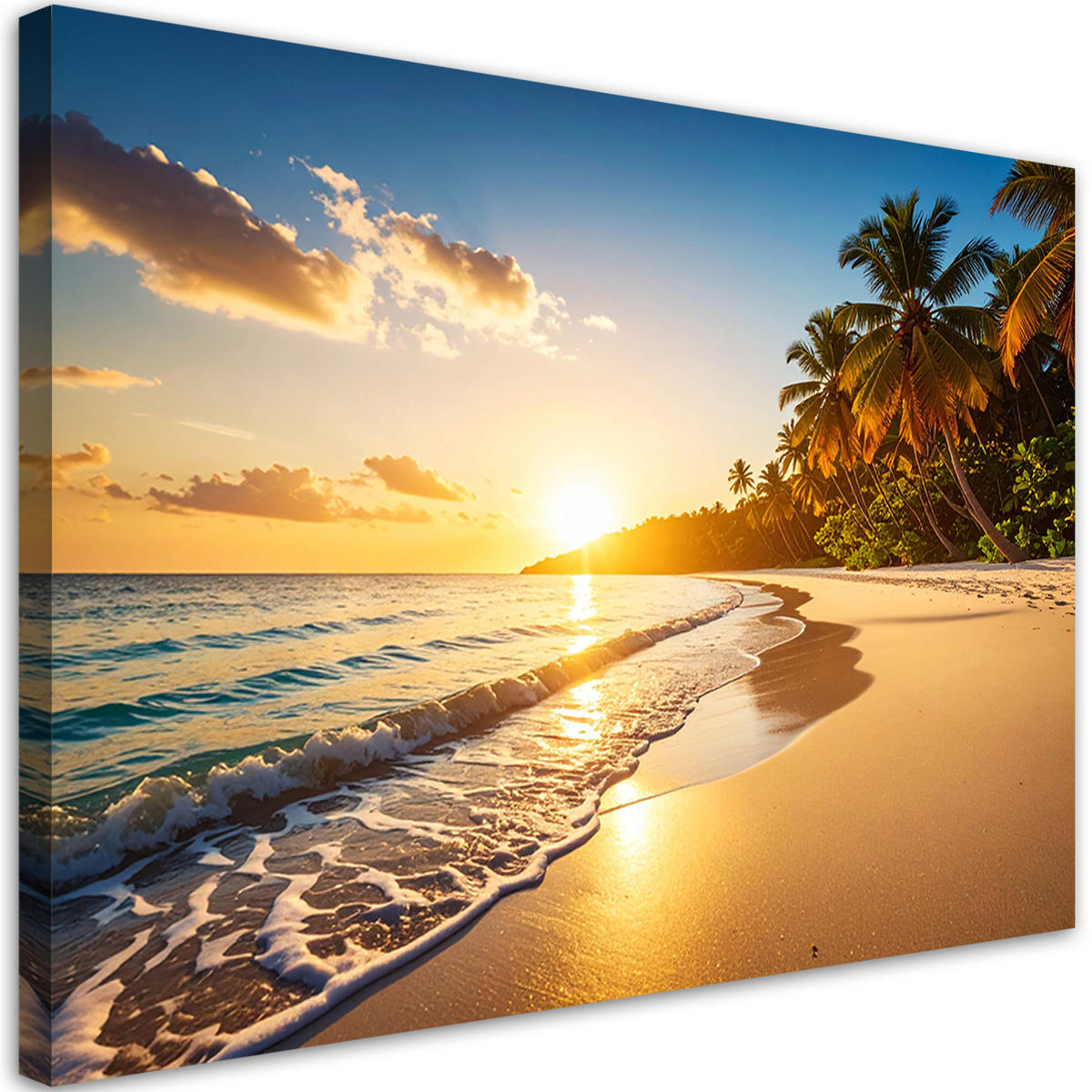 LEINWANDBILD Sonnenuntergang Strand Meer 120x80cm - Orange, Textil (120/80cm) - Feeby