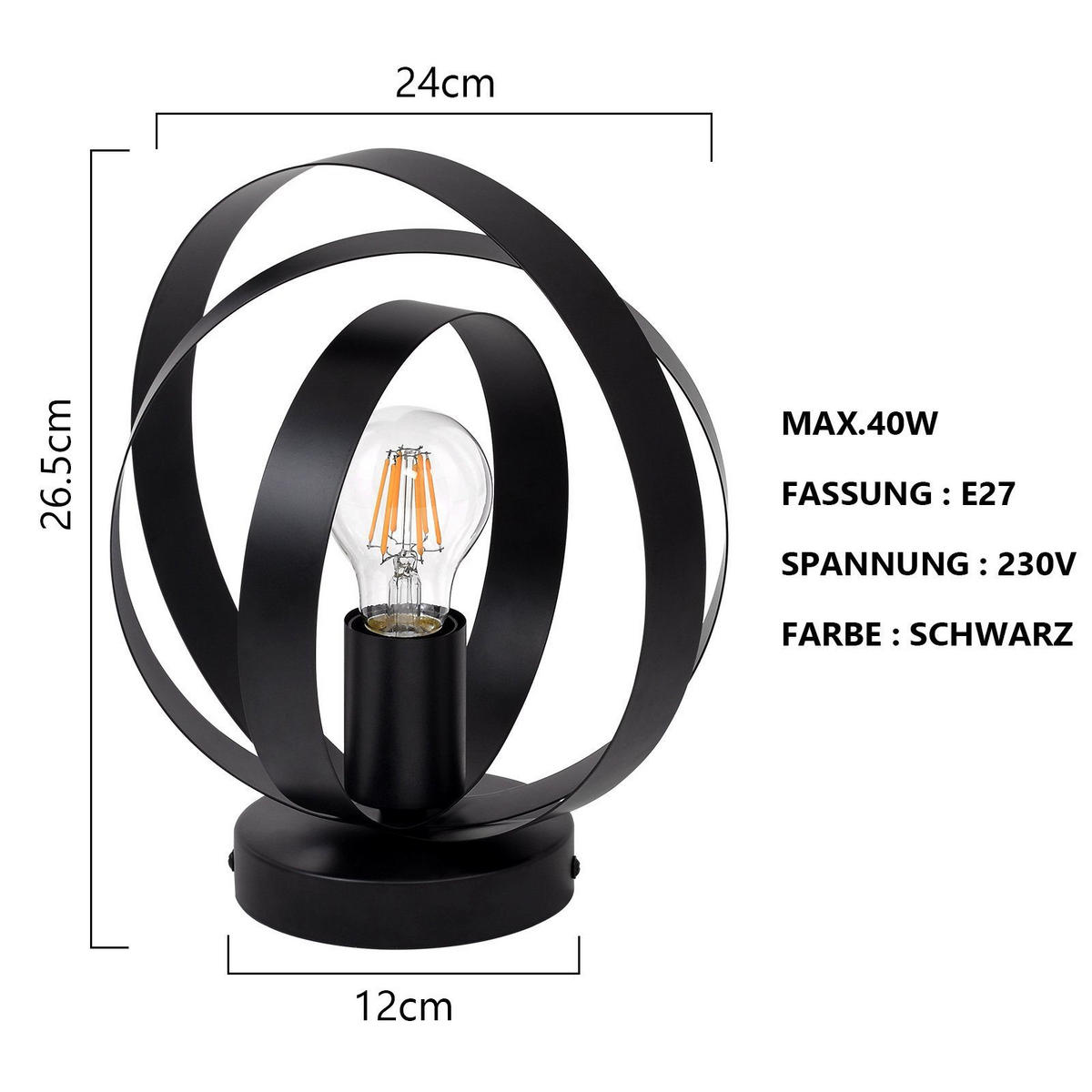 DECKENLEUCHTE Ansel 24/12/27 cm - Schwarz, Metall (24/12/27cm) - Nettlife