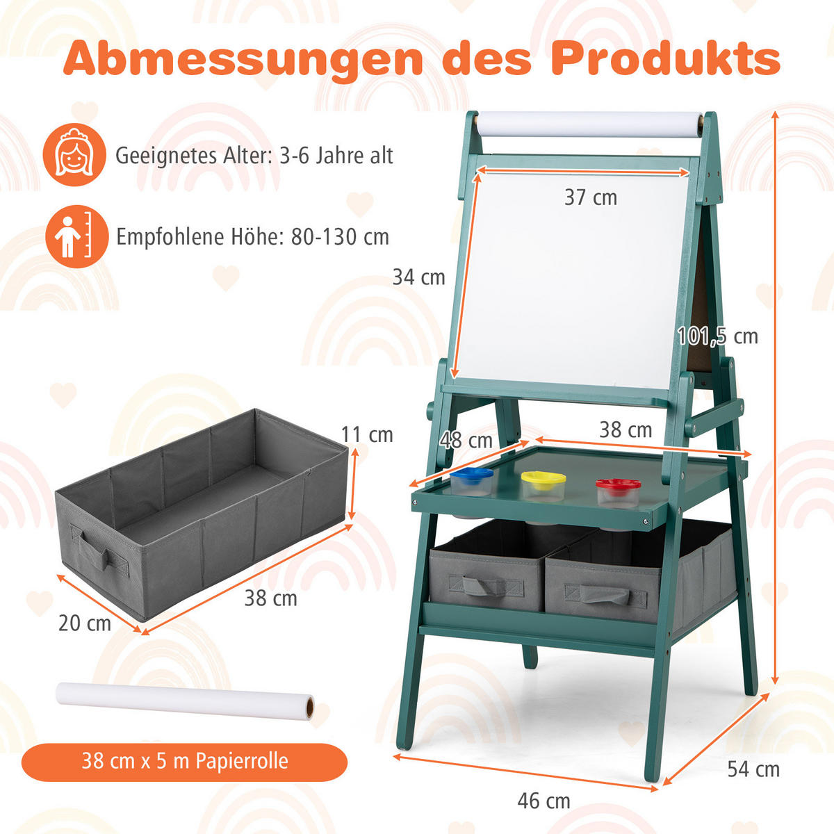 KINDERSTAFFELEI Grün - Grün, Holzwerkstoff (46/101.5/54cm) - COSTWAY