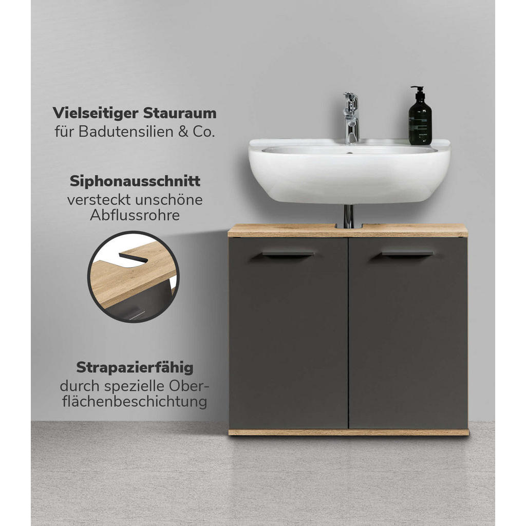 Thumbnail - Mokebo Waschbeckenunterschrank, Anthrazit, Holzwerkstoff, 1 Fächer, 70x60x34 cm, Badezimmer, Badezimmerschränke, Waschbe...