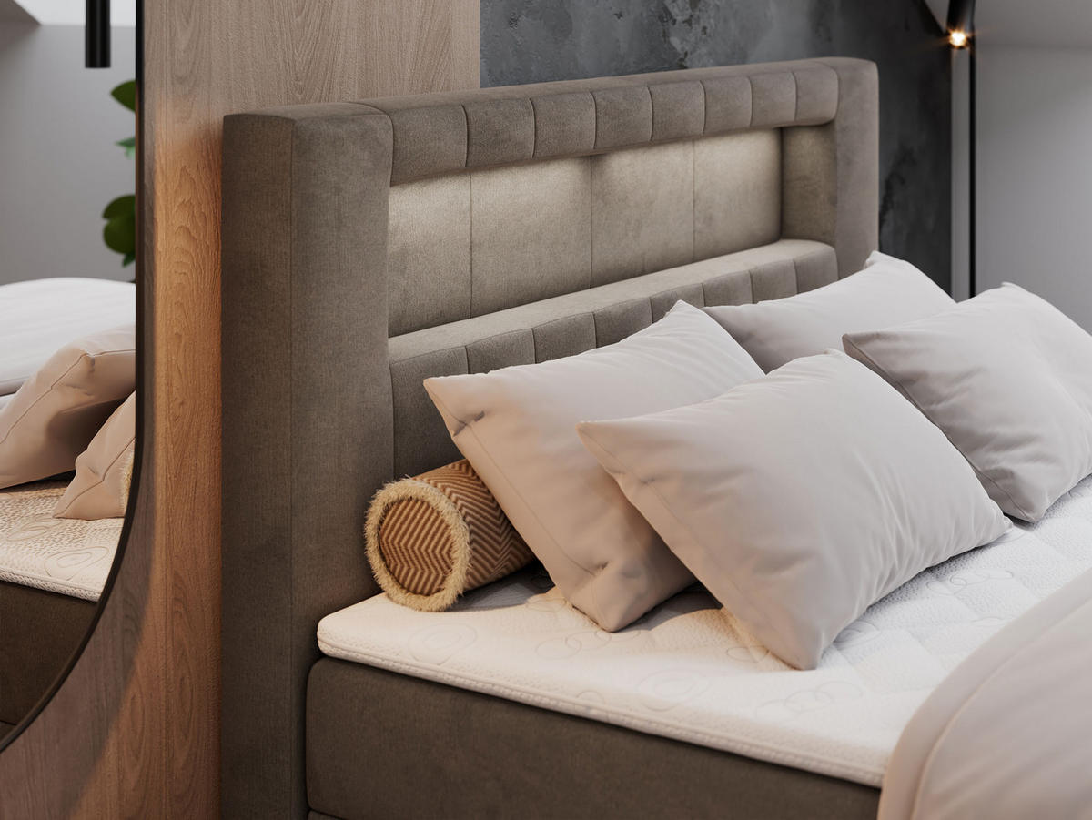 BOXBETT GOLD-5 LED 200/200 Braun Velvet - H3 - Braun, Holz/Textil (200/200cm) - MKS