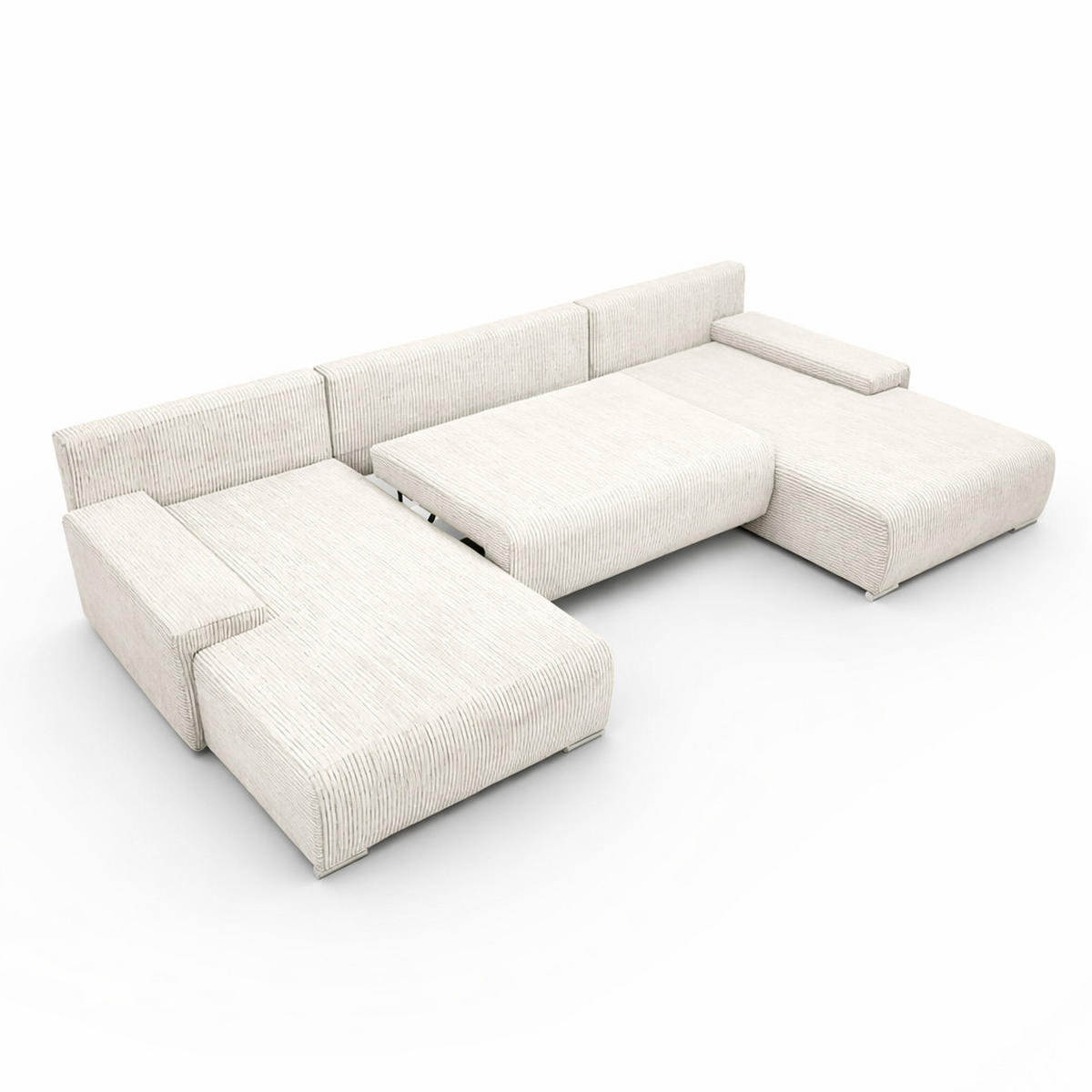 ECKSOFA U-Form Livorno Schlaffunktion Cord-Stoff Ecru - Chromfarben/Ecru, Holz/Kunststoff (348/93/188cm) - Kaiser Möbel