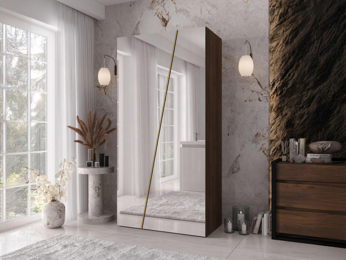 DREHTÜRENSCHRANK Zen 2L 100 cm - Goldfarben/Nussbaumfarben, Holzwerkstoff/Kunststoff (100/202/50cm) - MIRJAN24