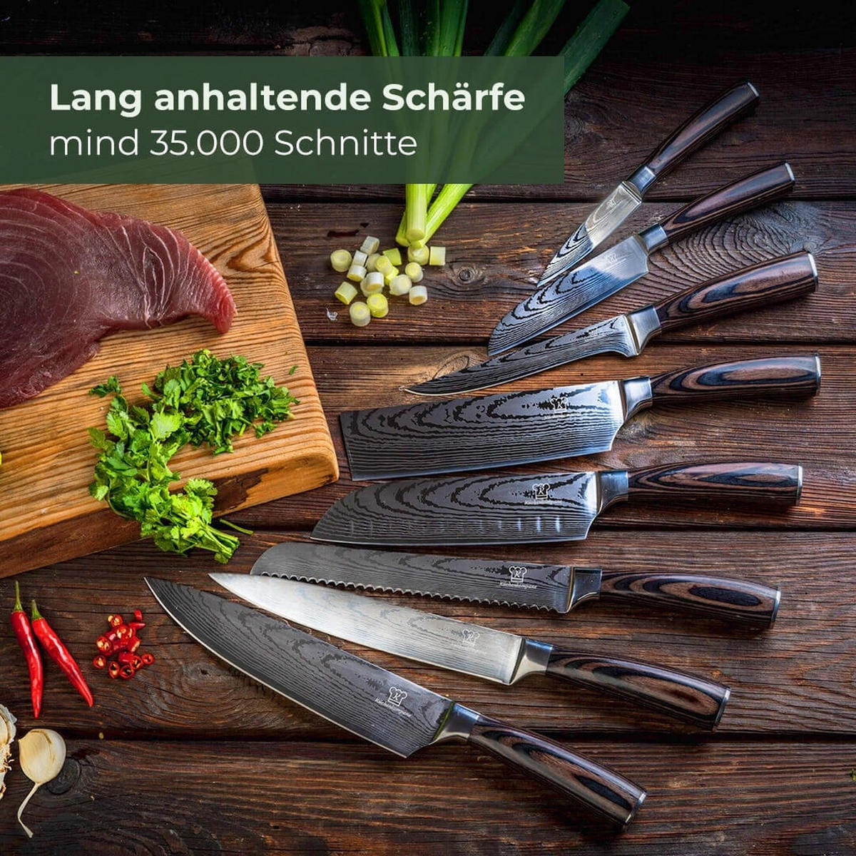 MESSER-SET Jishaku 9-tlg. – Magnetischer Akazienblock & Profimesser - Braun, Holz/Metall - Küchenkompane