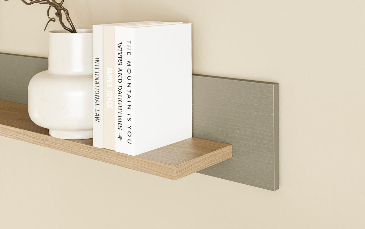 WOHNWAND Salbei grün, Eiche, Wohnkombination skandinavisch 4-teilig 339 cm, Soft-Close - Salbeigrün/Eichefarben, Glas/Holzwerkstoff (339/195/39cm) - Furn.Design