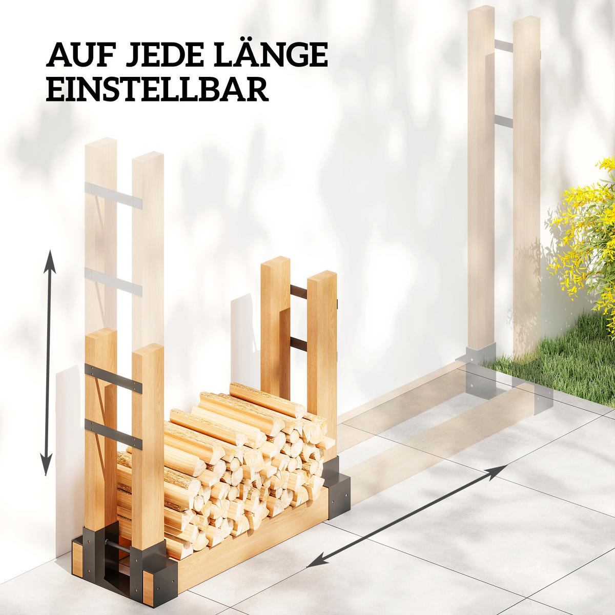 2ER Set Kaminholzregal für innen mit verstellbar Länge Metall Schwarz - Schwarz, Metall (10/15.5/33.5cm) - Outsunny