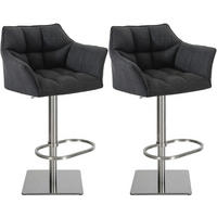 BARHOCKER 2er Set Damaskus Stoff edelstahl dunkelgrau - Edelstahlfarben/Dunkelgrau, Textil/Metall (64/110/48cm) - TPFLiving