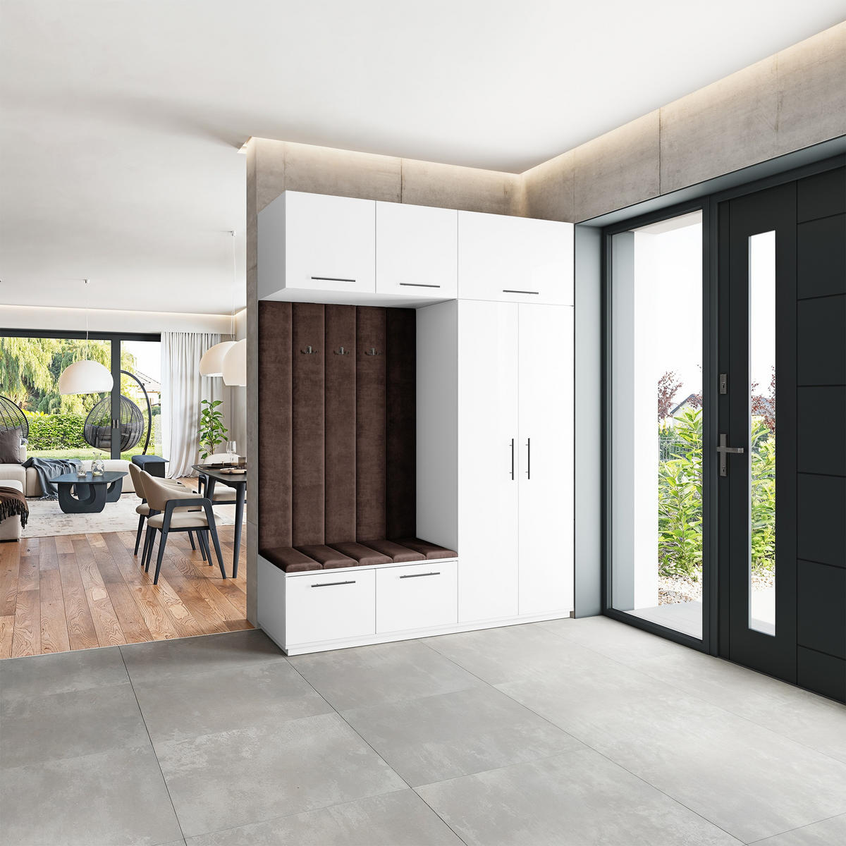 GARDEROBENSCHRANK REMA 180/240/60 cm Modern Garderobe-Set Weiß - Weiß/Braun, Holzwerkstoff (180/240/60cm) - MASSENO